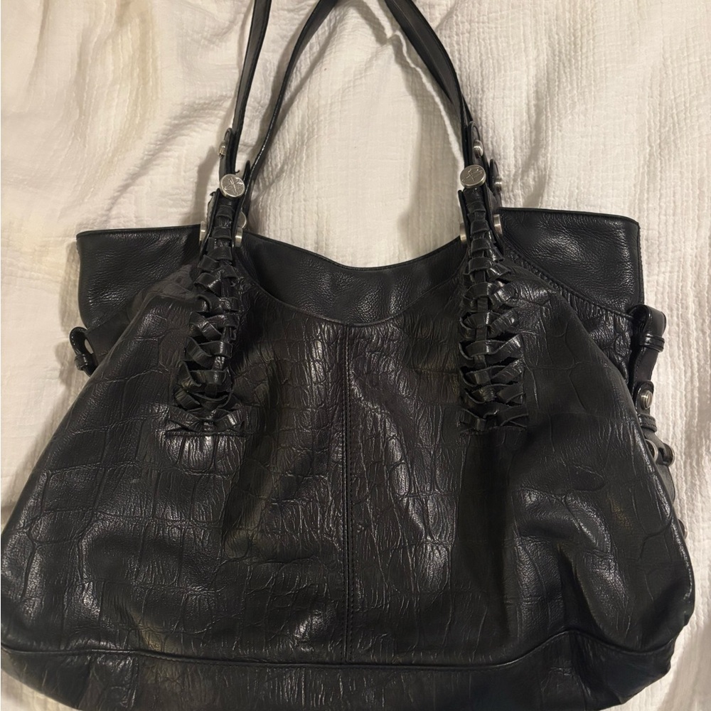 b. makowsky Black Textured Shoulder Bag